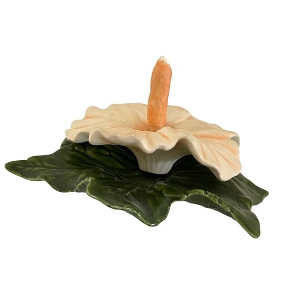 Handmade Hawaiian Ceramic Flower Tropical Hibiscus Peach Green Leaf Floral GIFT - Picture 5 of 10